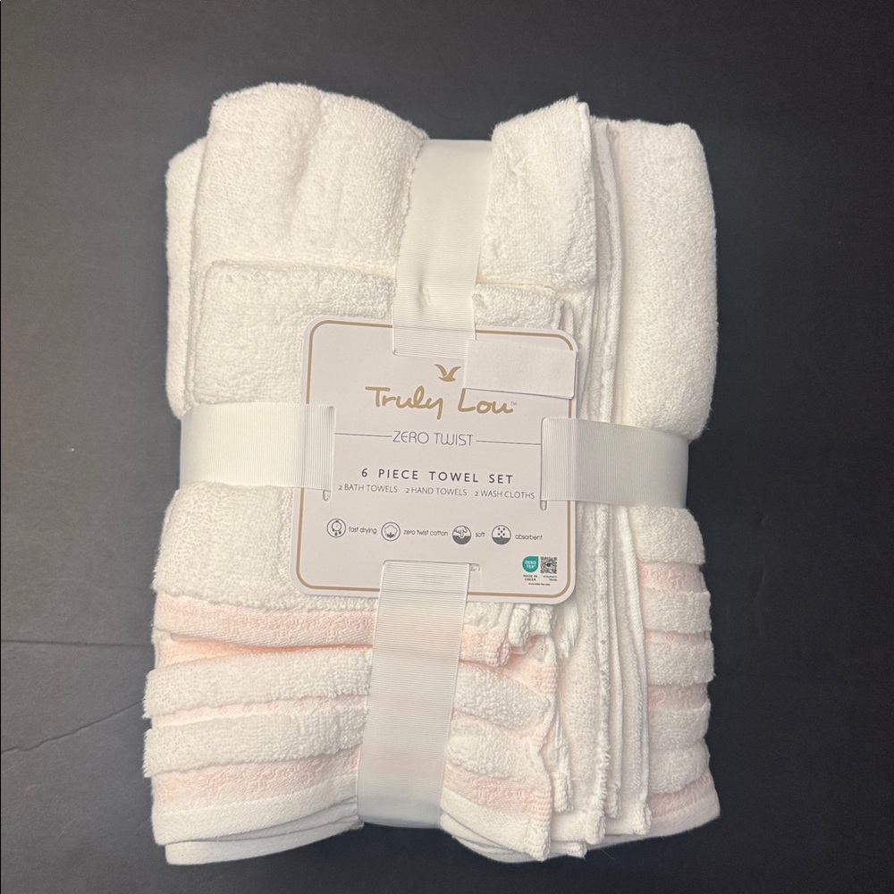 6pc TRULY LOU ZERO TWIST Absorbent Bath Towel Set - 100% Cotton (EOD)